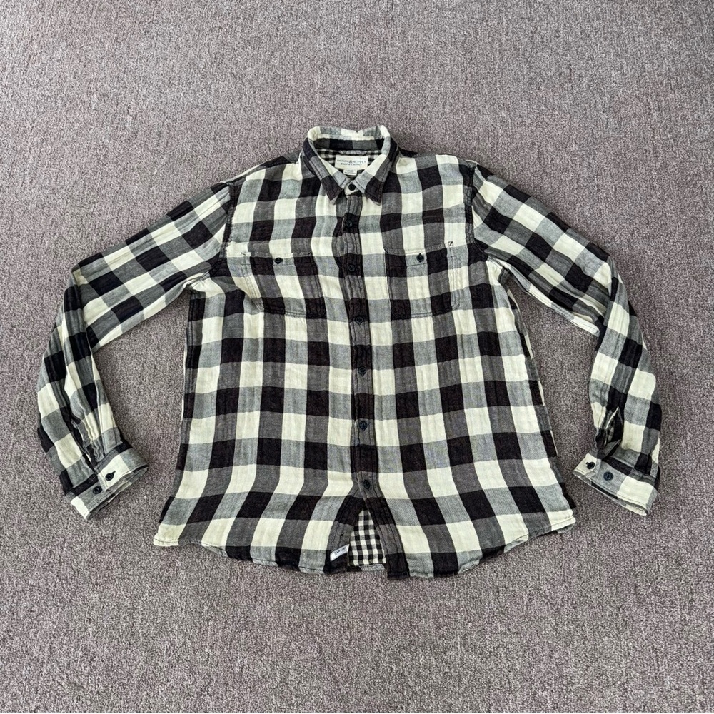 Denim & Supply Ralph Lauren Flannel Shirt Brown Cream XL TG 100% Cotton Men’s - Picture 2 of 7